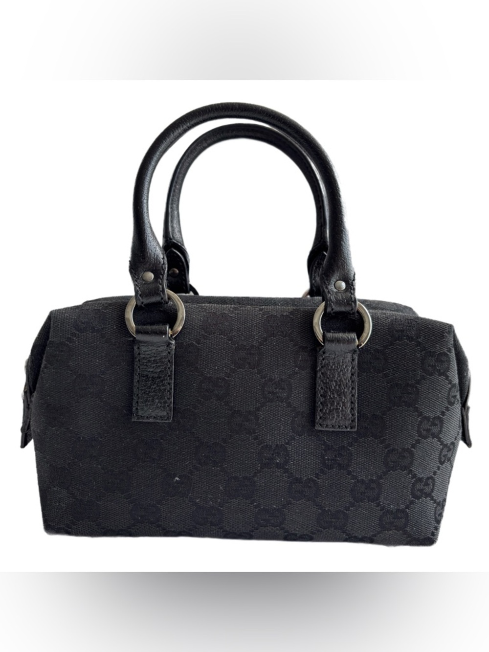 Vintage Gucci GG Canvas Black Monogram Mini Boston Bag Dual Leather Handles Y2K